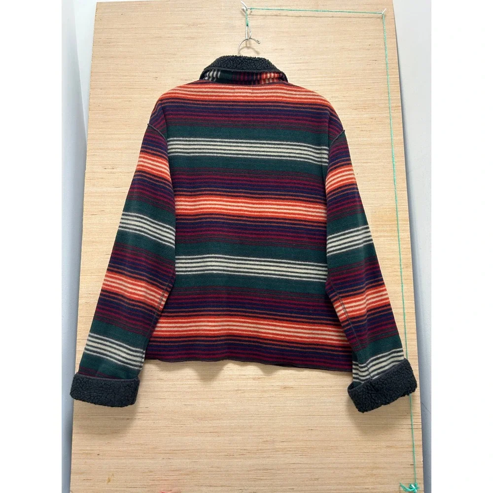 Van Heusen Womens XL Fleece Jacket Striped Sherpa Collar Button Up‎ Southwestern